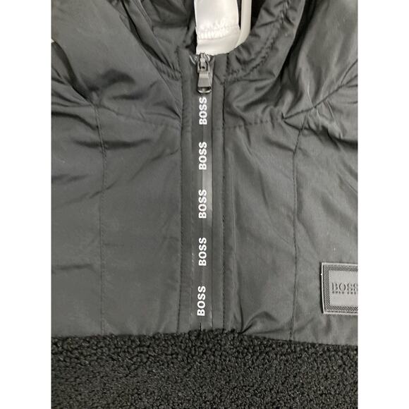 HUGO BOSS Boys Black Faux Fur Shearling Hooded Logo Sweatshirt Jacket Size 10 - Picture 5 of 7